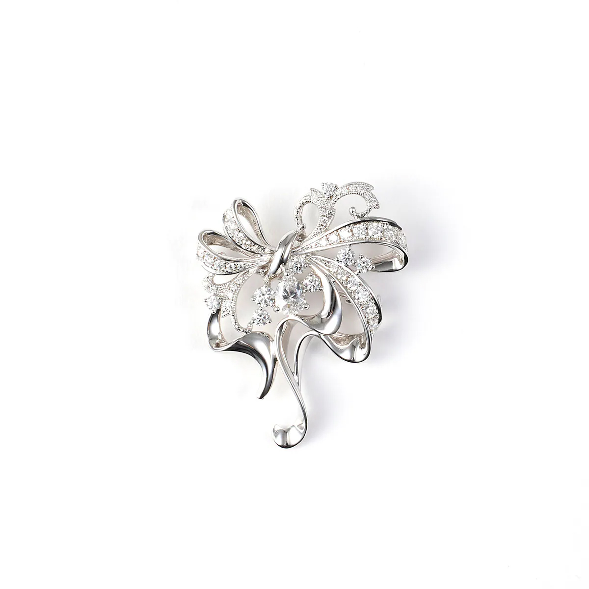K18WG Diamond Brooch Pendant リボン
