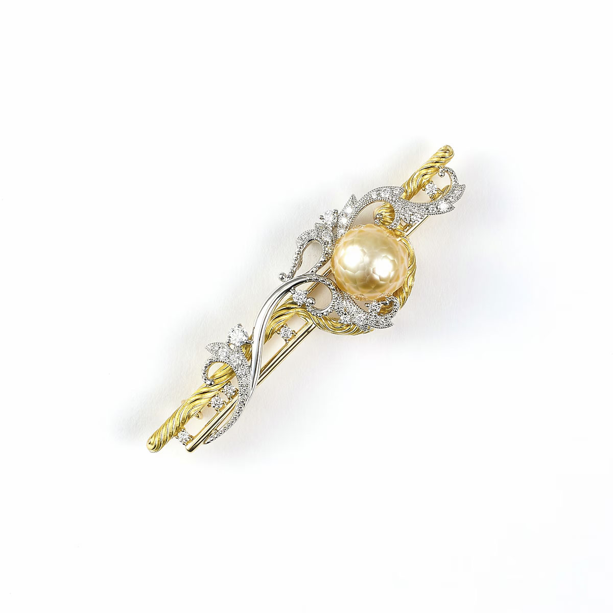 K18 / PT900 華真珠 Diamond Brooch Pendant 命の華
