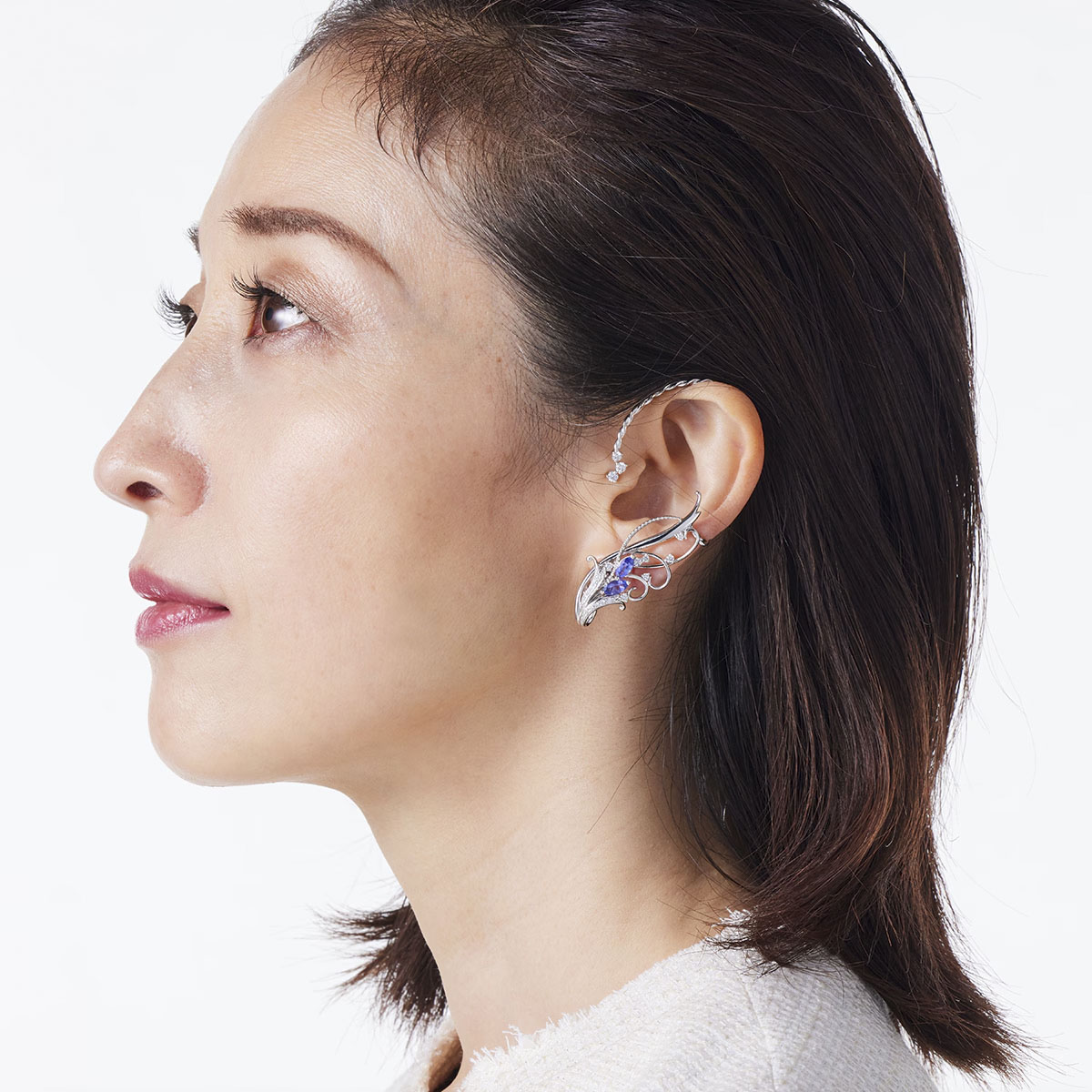 K18WG / Diamond Earring 青い翼のイヤリング