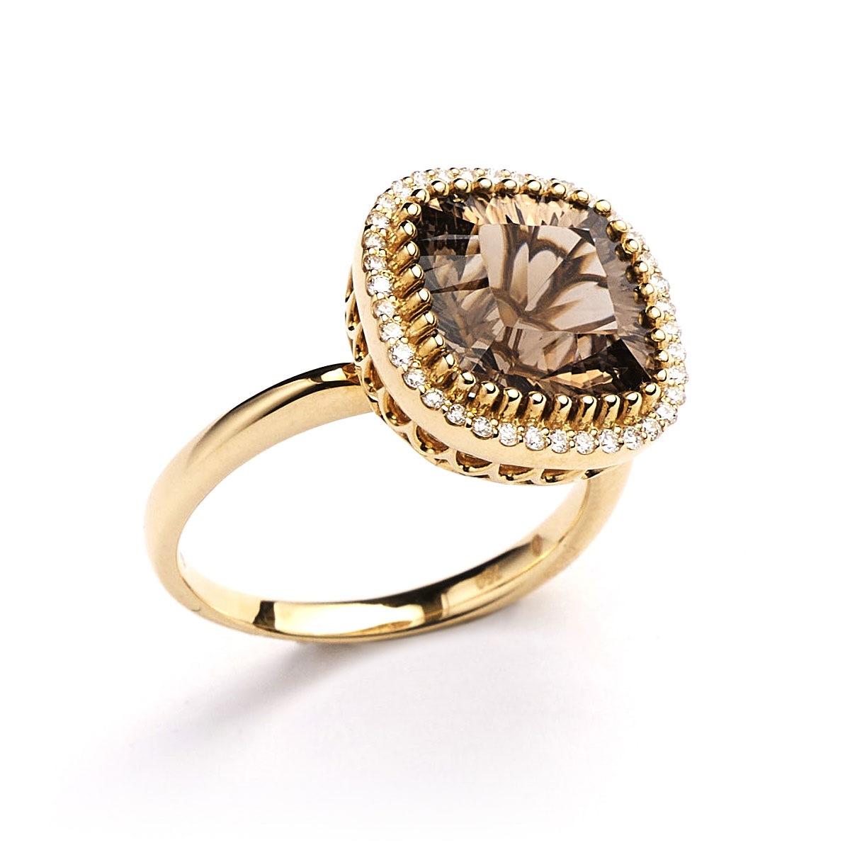K18 Smoky quartz/Diamond Ring
