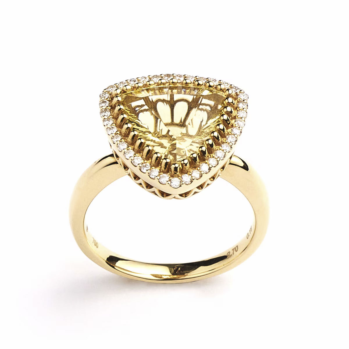 Notre Dame K18 Lemon quartz/Diamond Ring