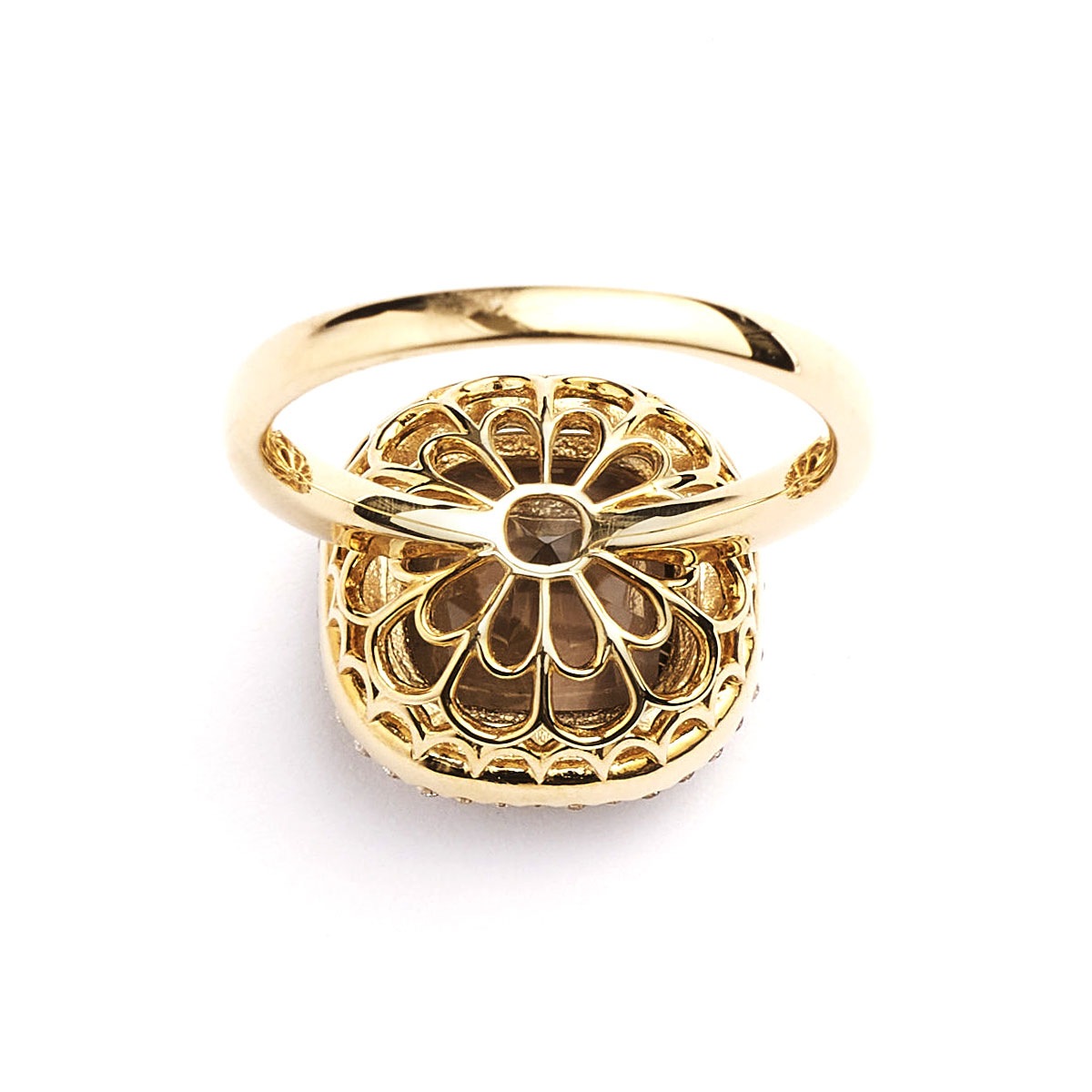 K18 Smoky quartz/Diamond Ring