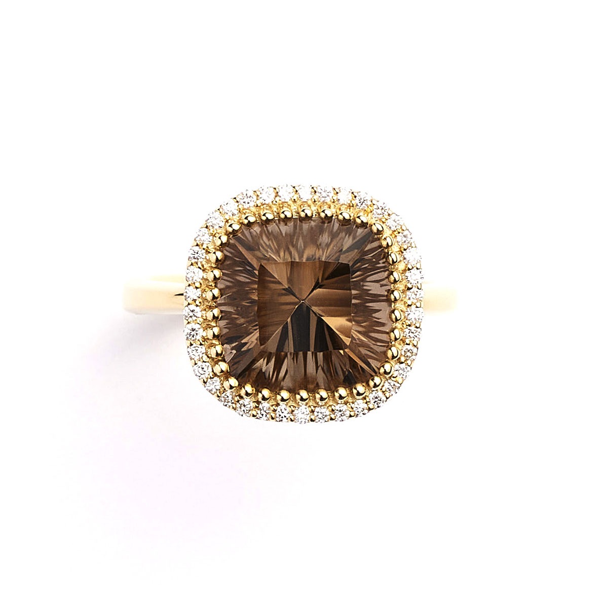 K18 Smoky quartz/Diamond Ring