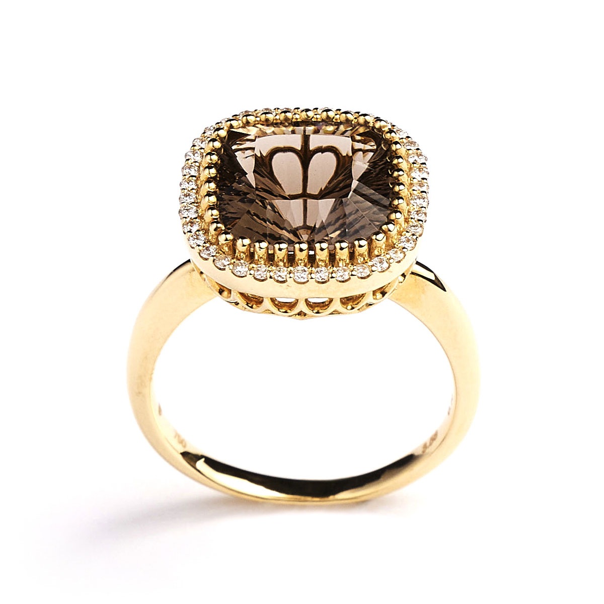 K18 Smoky quartz/Diamond Ring