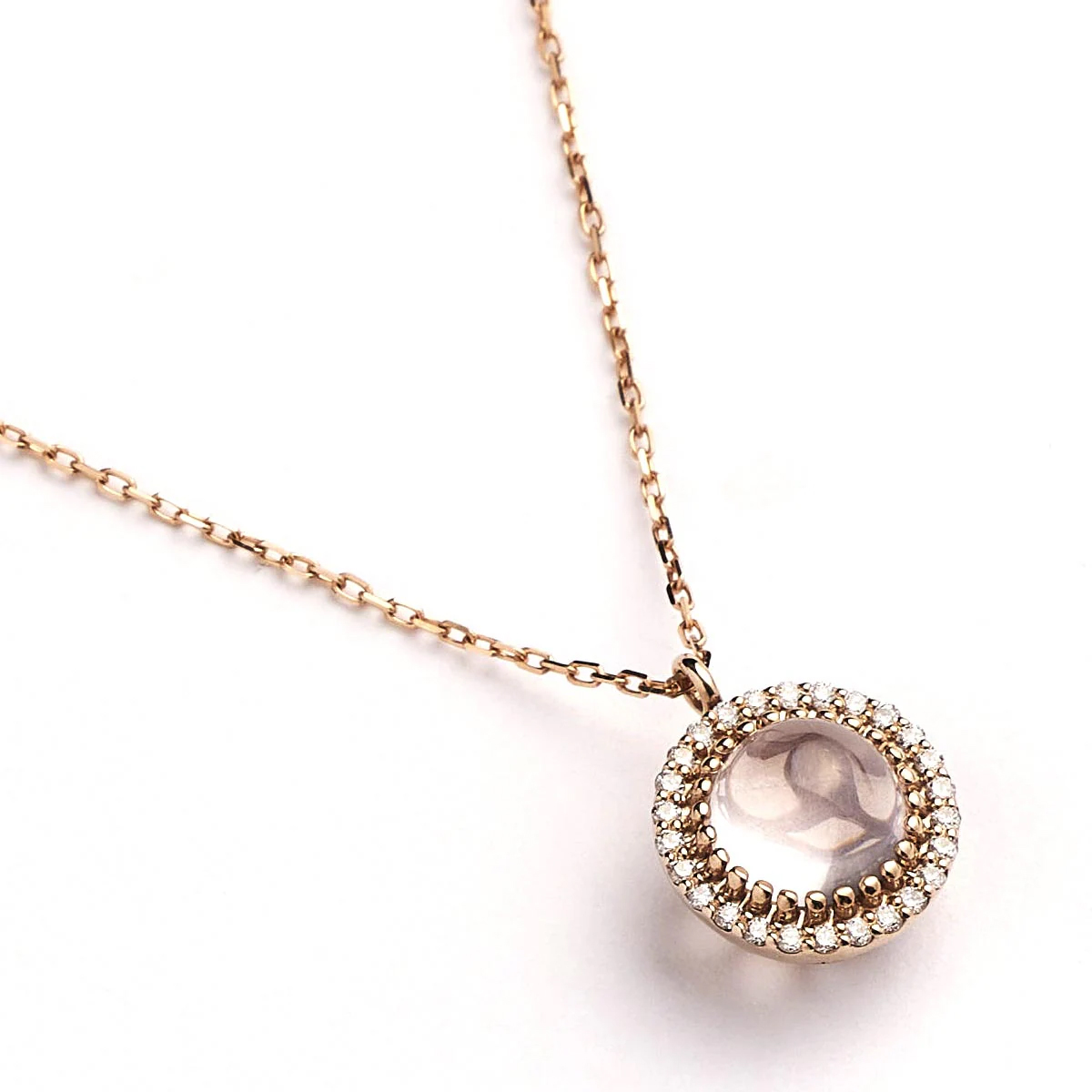Notre Dame K18PG Rose quartz/Diamond Pendant